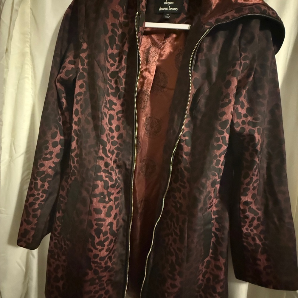 Dennis Basso Women's Trench Coat - Black and Red Leopard Print